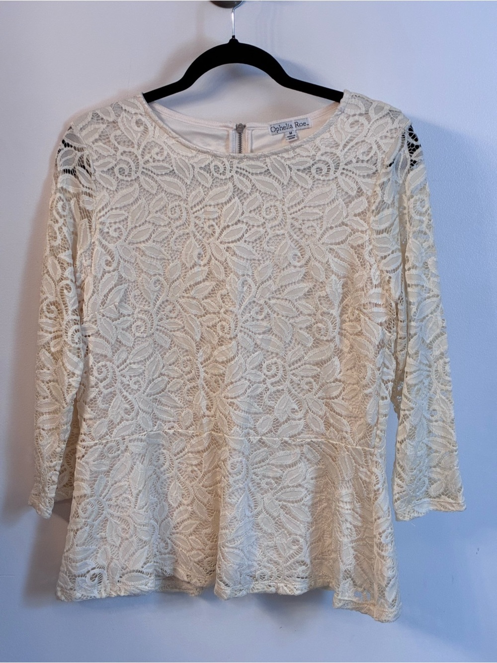 Women's Cream Lace Peplum Top